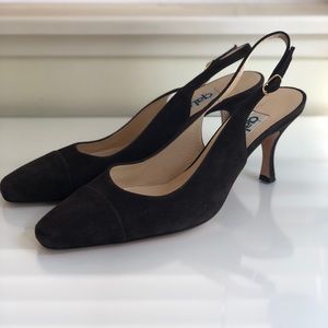 Suede Heeled Slingback Mules